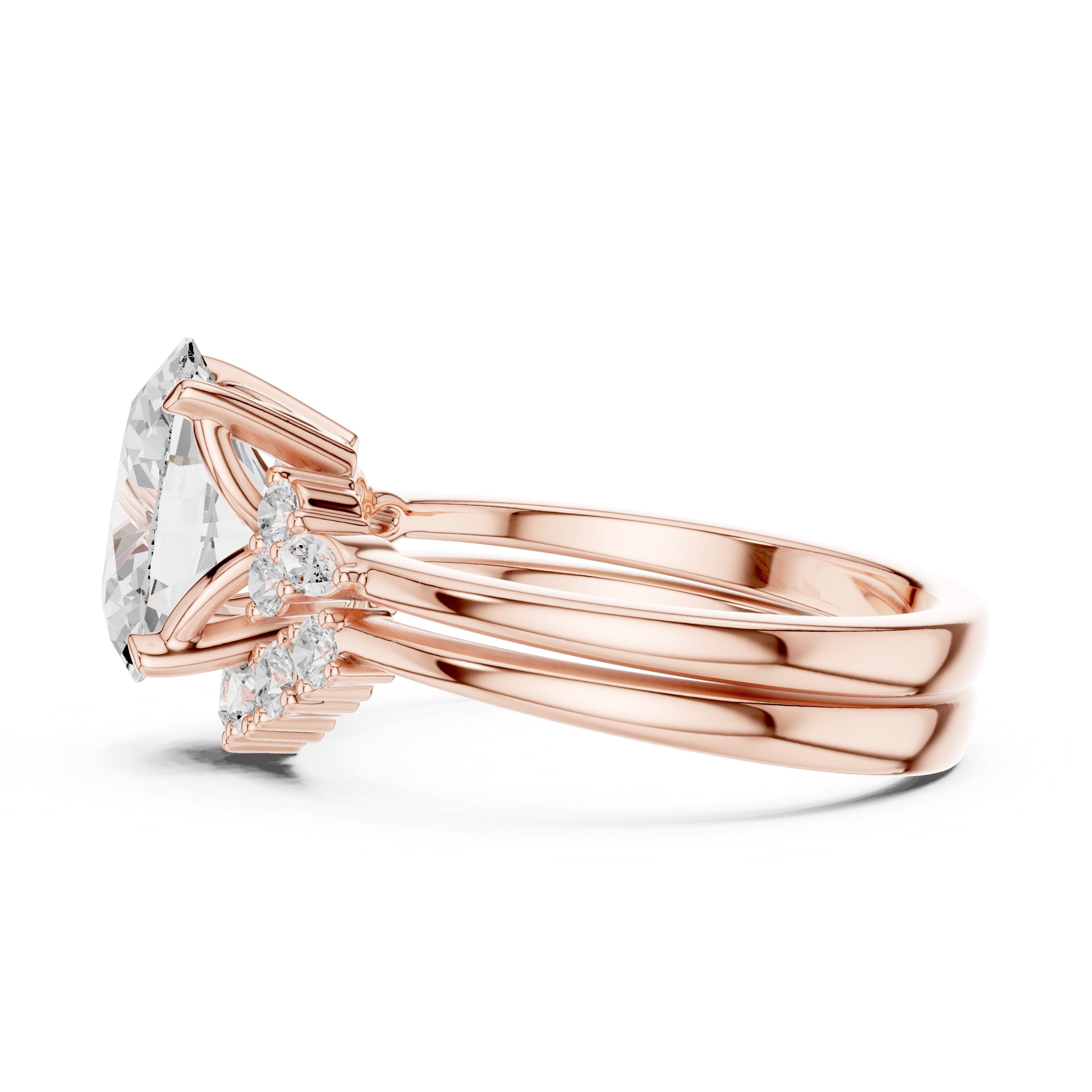 2.50 ct Solstice Cluster Engagement Ring 2.5ct Rose Gold Oval