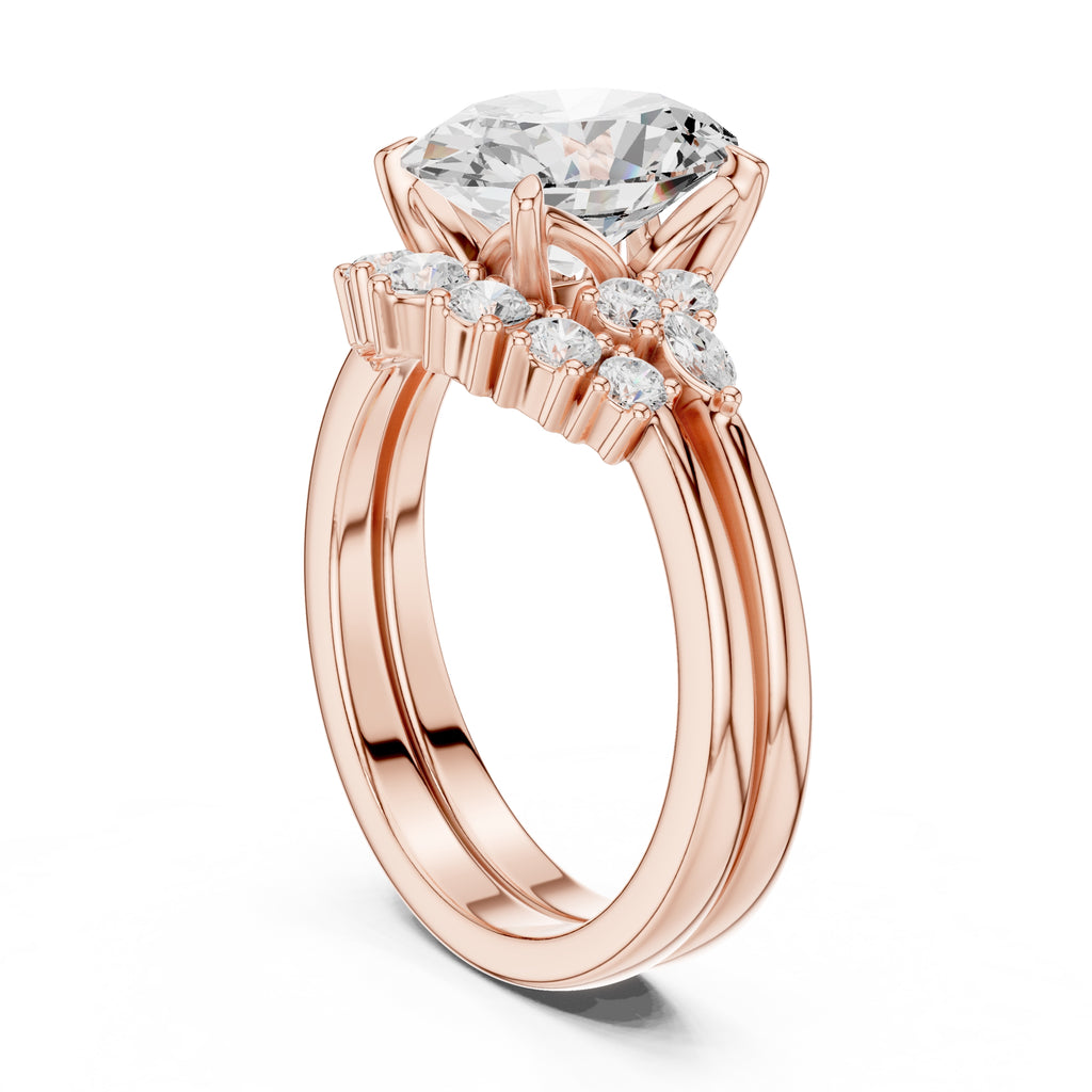 2.50 ct Solstice Cluster Engagement Ring 2.5ct Rose Gold Oval