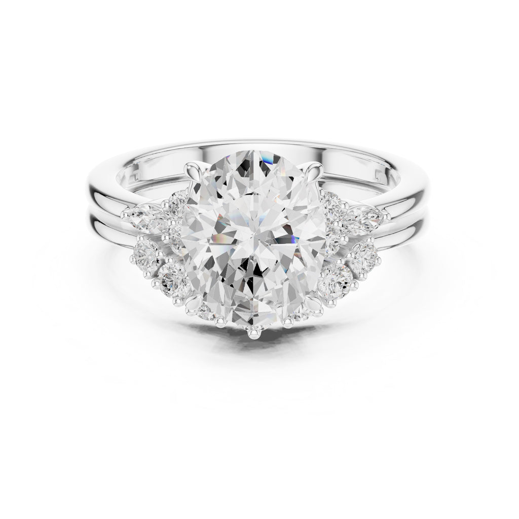 2.50 ct Solstice Cluster Engagement Ring 2.5ct White Gold Oval