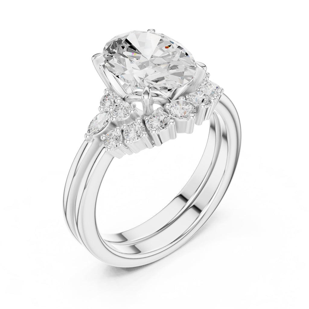 2.50 ct Solstice Cluster Engagement Ring 2.5ct White Gold Oval