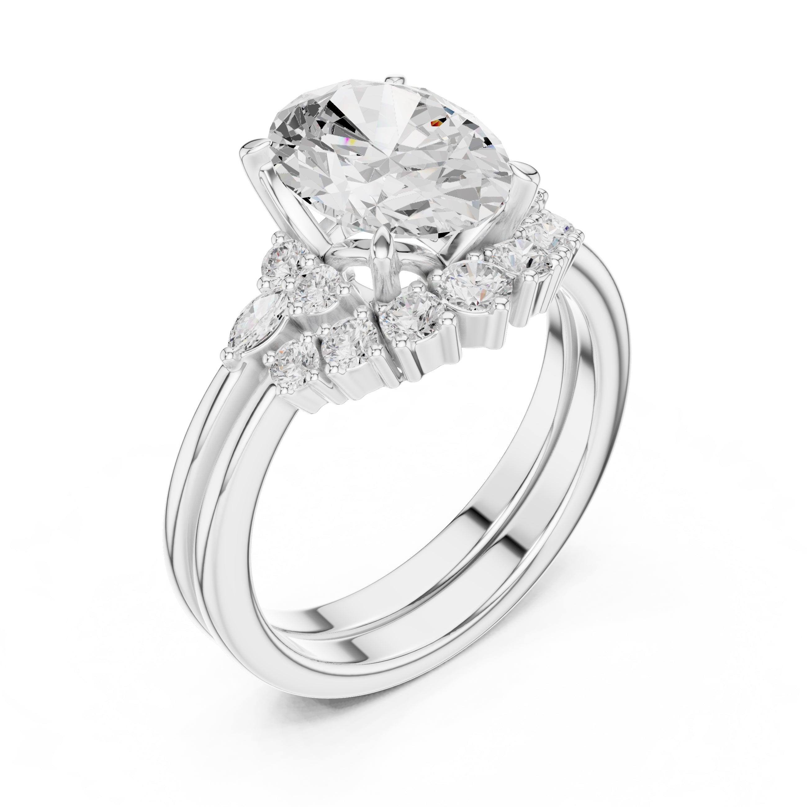 2.50 ct Solstice Cluster Engagement Ring 2.5ct White Gold Oval