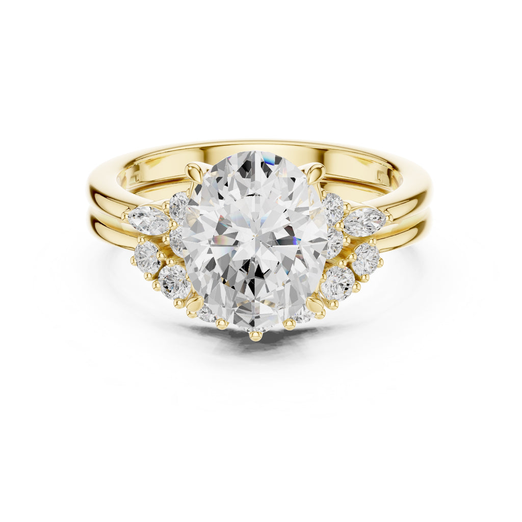 2.50 ct Solstice Cluster Engagement Ring 2.5ct Yellow Gold Oval