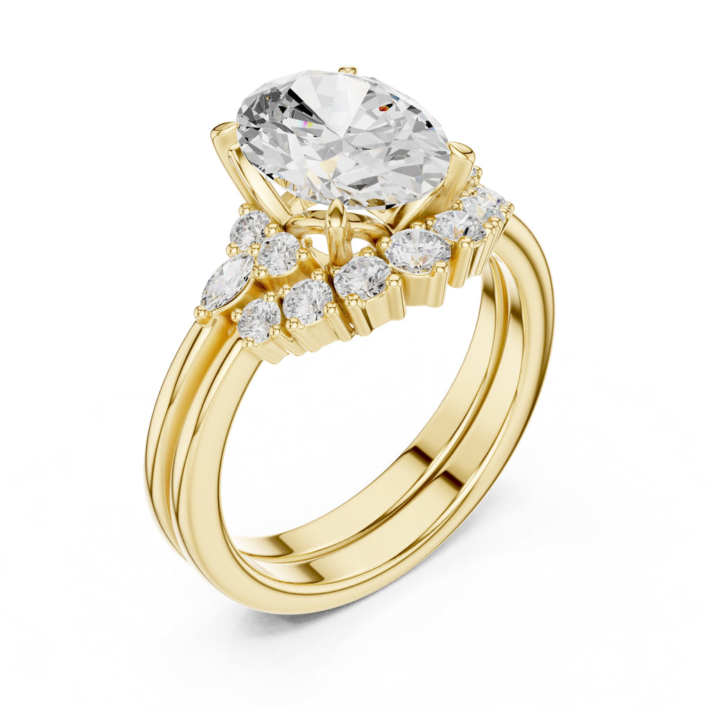2.50 ct Solstice Cluster Engagement Ring 2.5ct Yellow Gold Oval