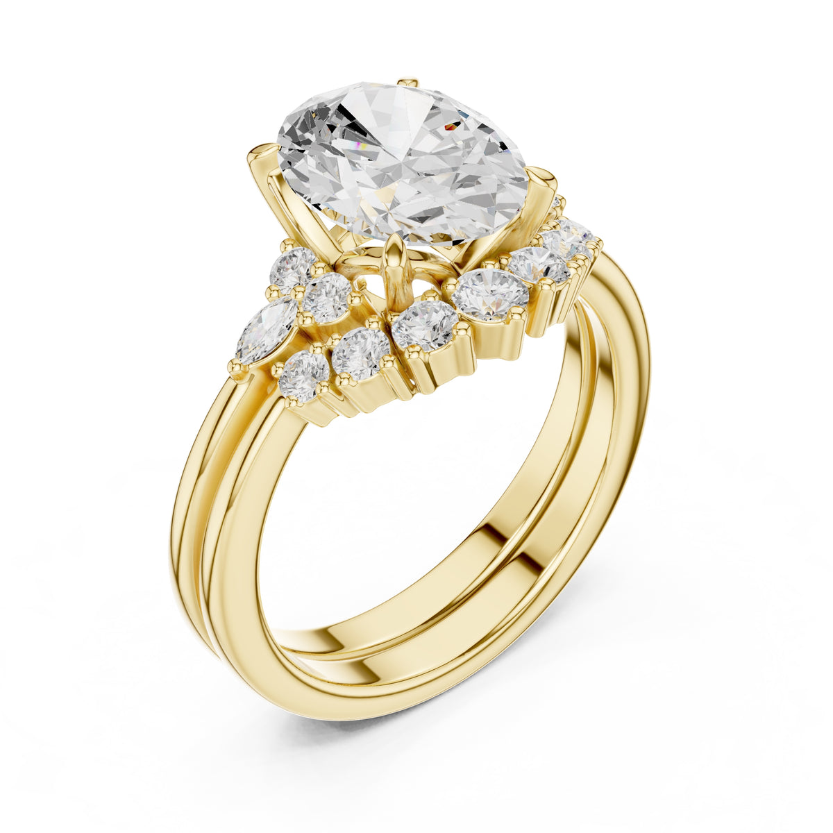 2.50 ct Solstice Cluster Engagement Ring 2.5ct Yellow Gold Oval