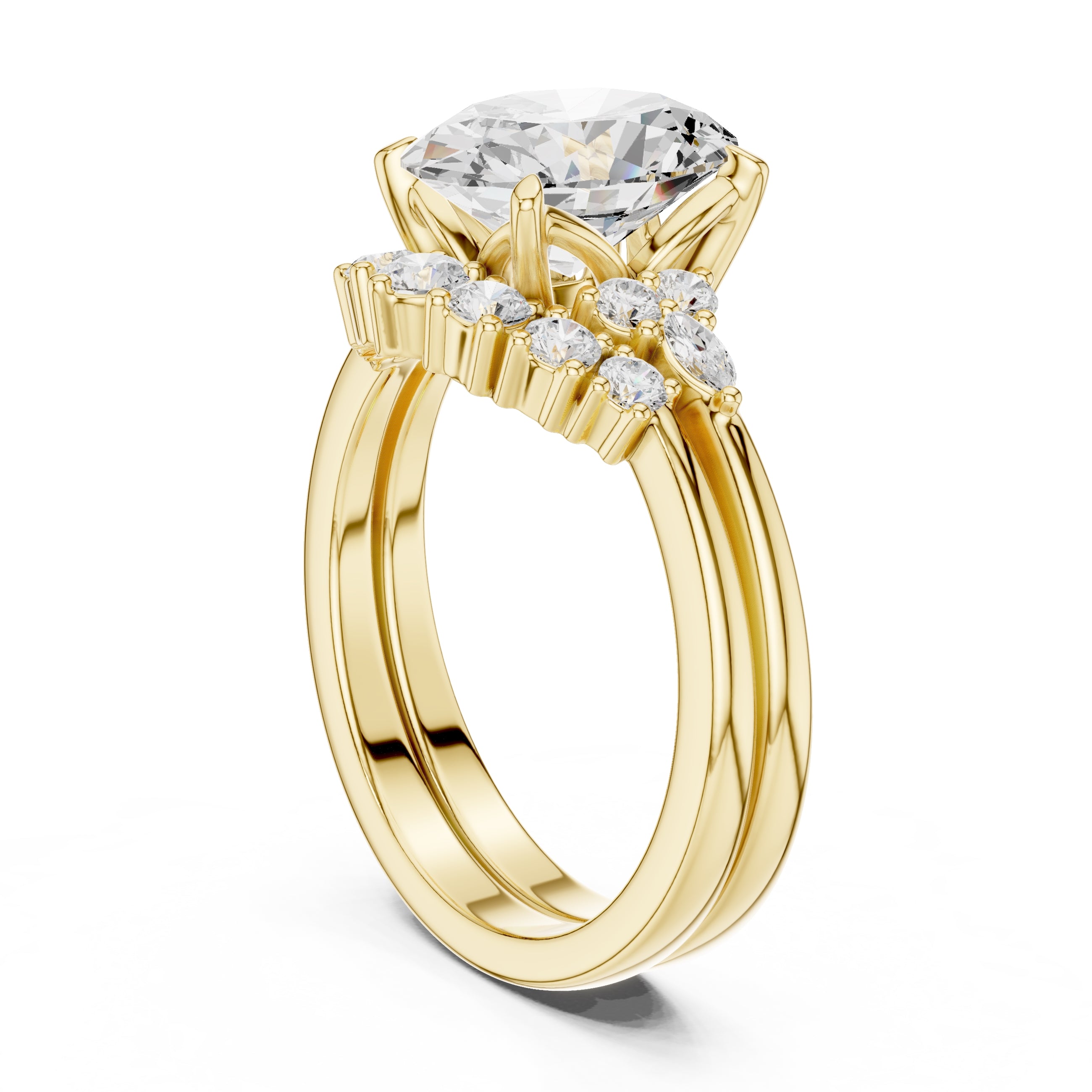 2.50 ct Solstice Cluster Engagement Ring 2.5ct Yellow Gold Oval