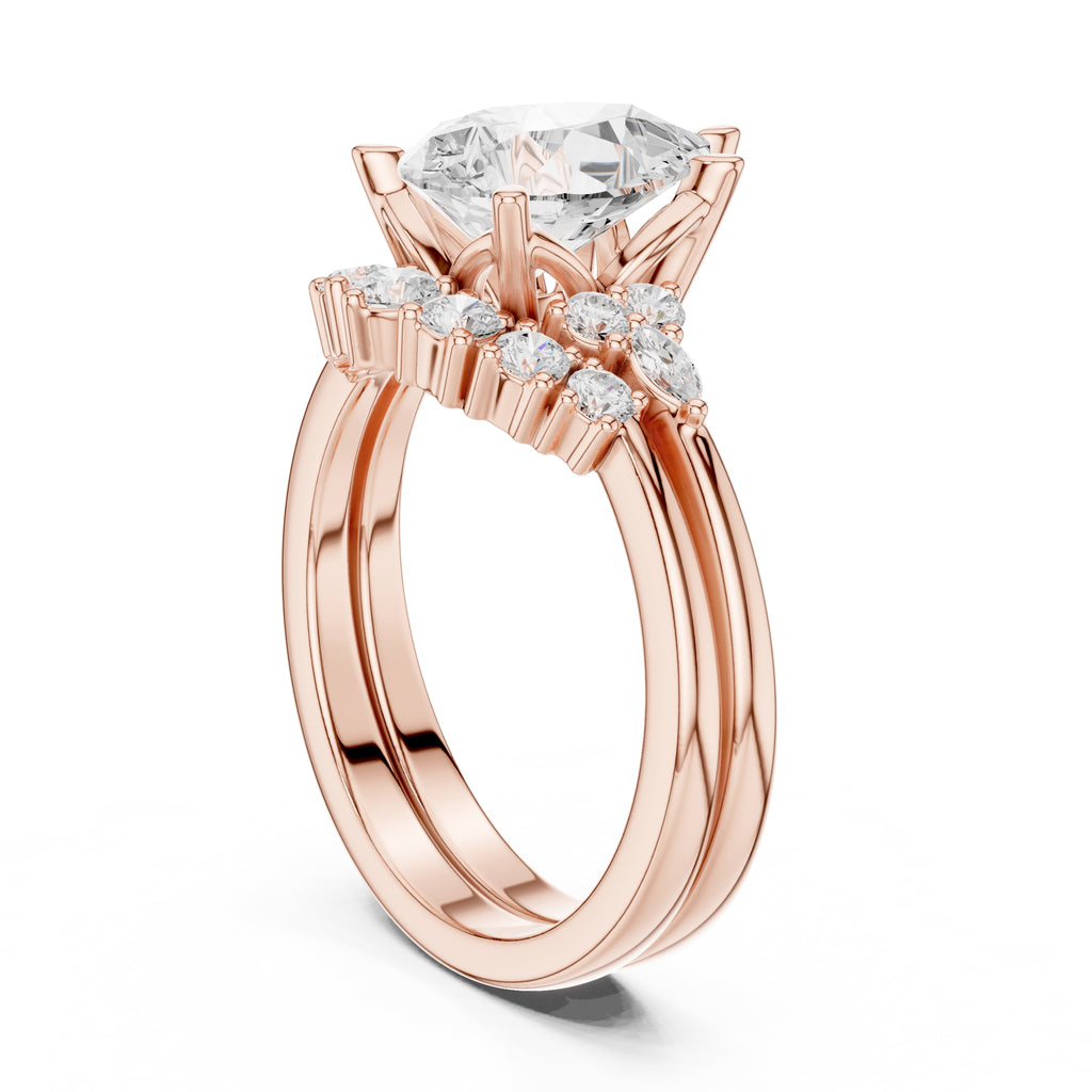 2.50 ct Solstice Cluster Engagement Ring 2.5ct Rose Gold Pear