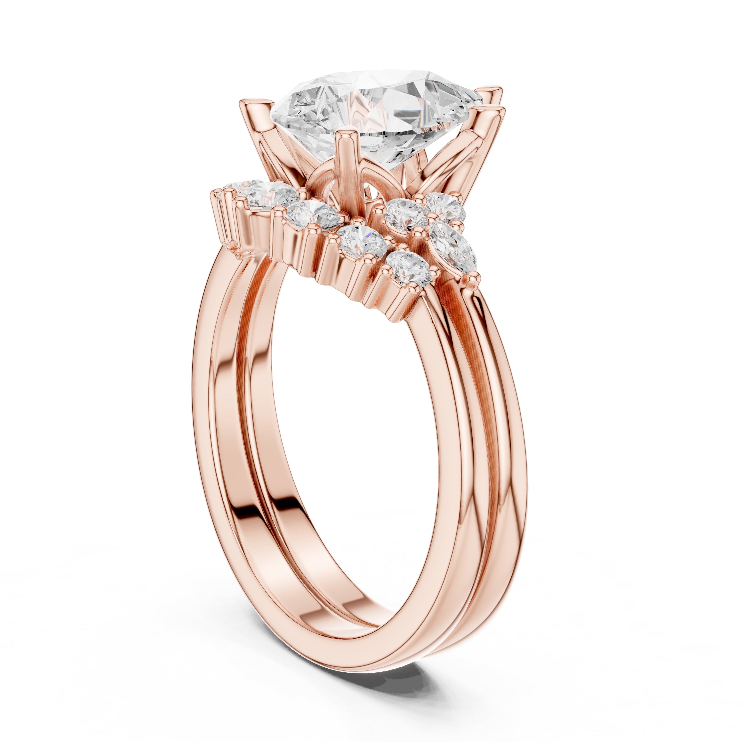 2.50 ct Solstice Cluster Engagement Ring 2.5ct Rose Gold Pear