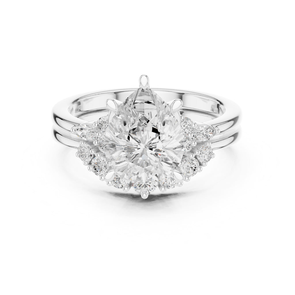 2.50 ct Solstice Cluster Engagement Ring 2.5ct White Gold Pear
