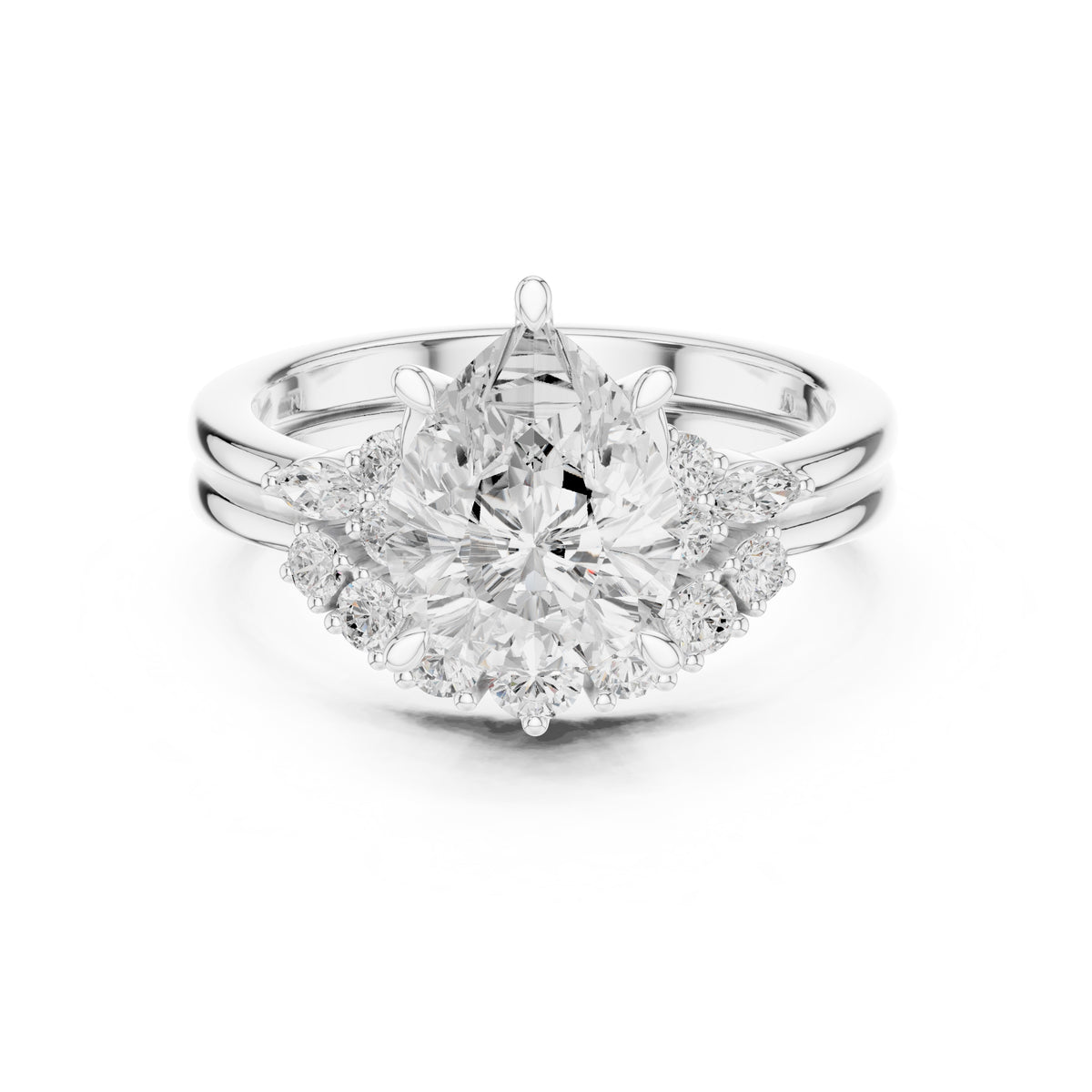 2.50 ct Solstice Cluster Engagement Ring 2.5ct White Gold Pear