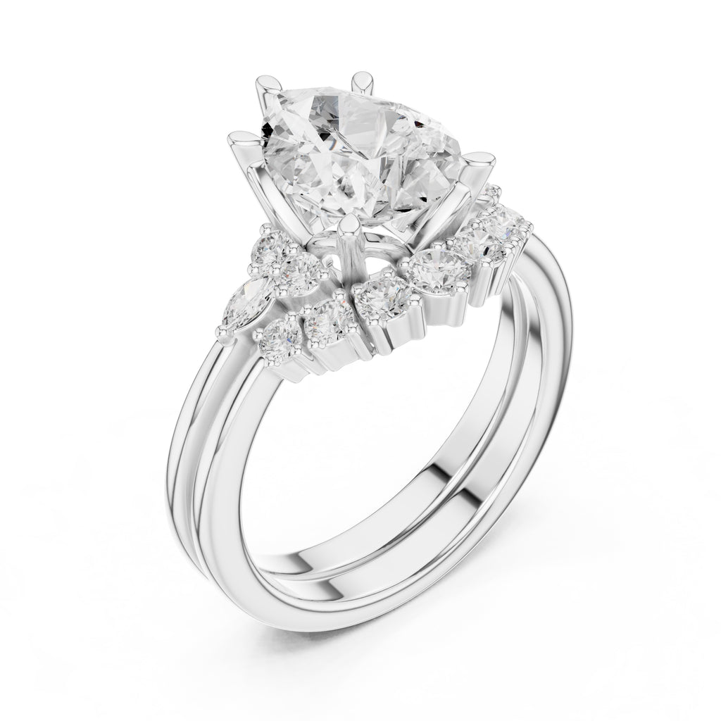 2.50 ct Solstice Cluster Engagement Ring 2.5ct White Gold Pear