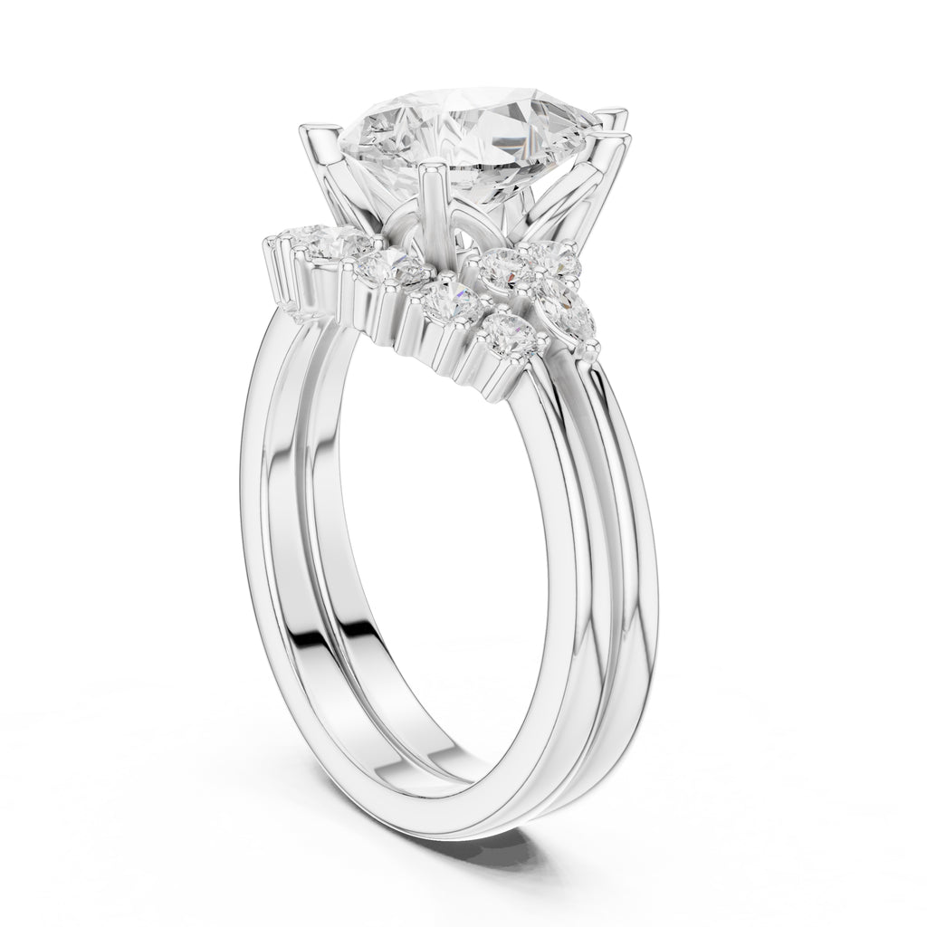 2.50 ct Solstice Cluster Engagement Ring 2.5ct White Gold Pear