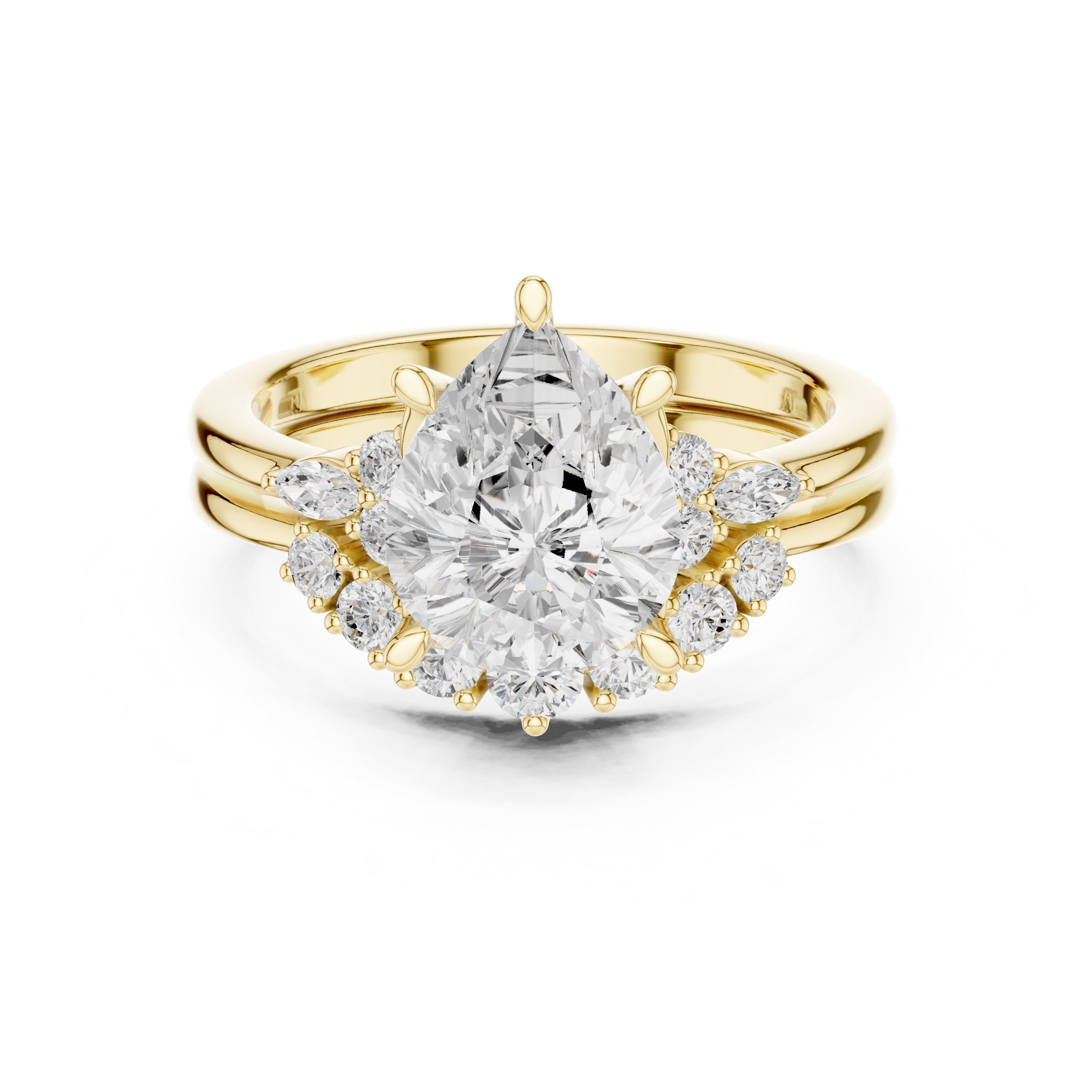 2.50 ct Solstice Cluster Engagement Ring 2.5ct Yellow Gold Pear