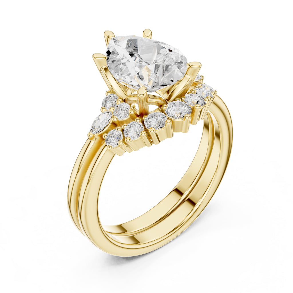 2.50 ct Solstice Cluster Engagement Ring 2.5ct Yellow Gold Pear