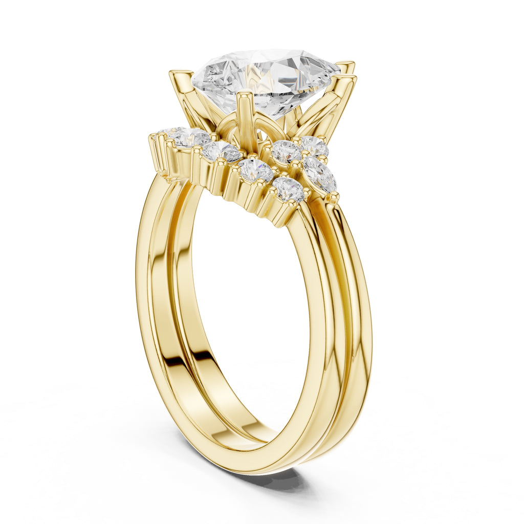 2.50 ct Solstice Cluster Engagement Ring 2.5ct Yellow Gold Pear