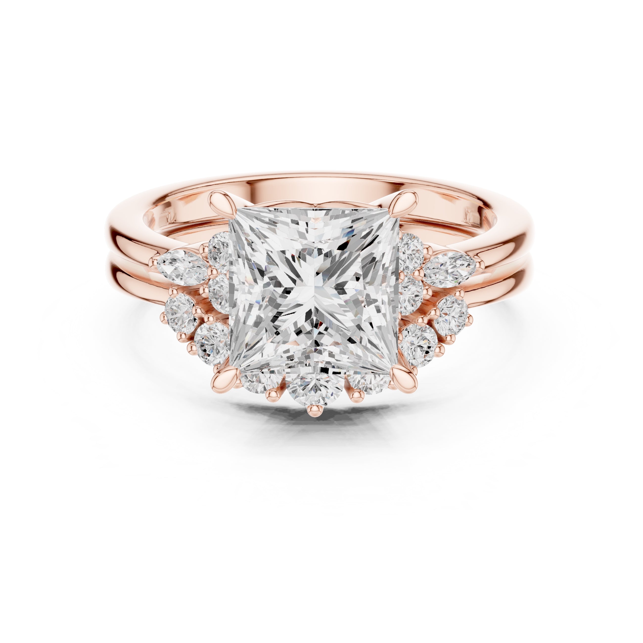2.50 ct Solstice Cluster Engagement Ring 2.5ct Rose Gold Princess