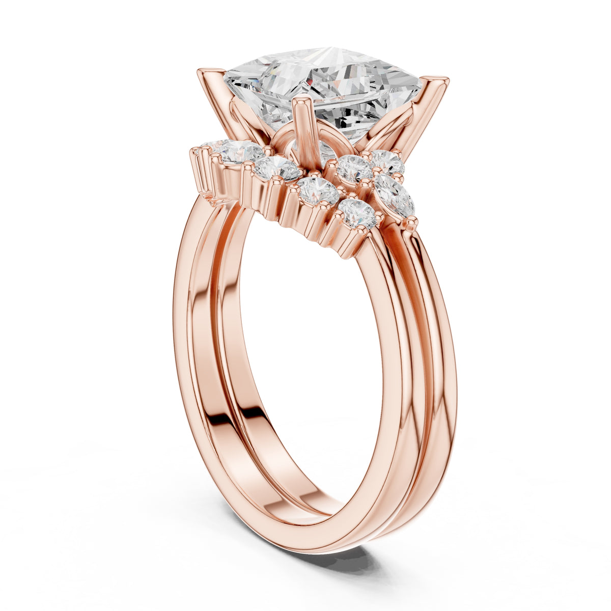 2.50 ct Solstice Cluster Engagement Ring 2.5ct Rose Gold Princess