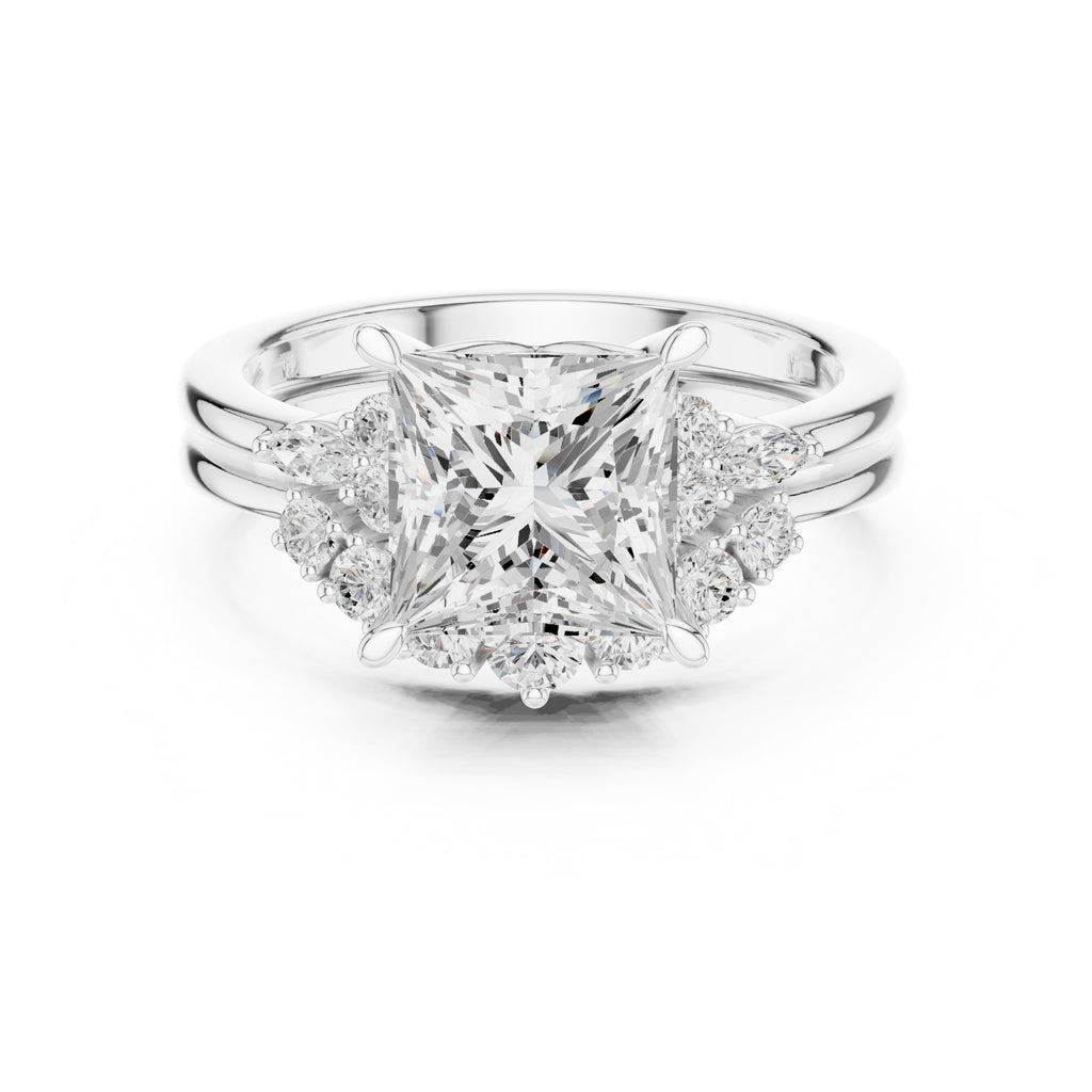 2.50 ct Solstice Cluster Engagement Ring 2.5ct White Gold Princess