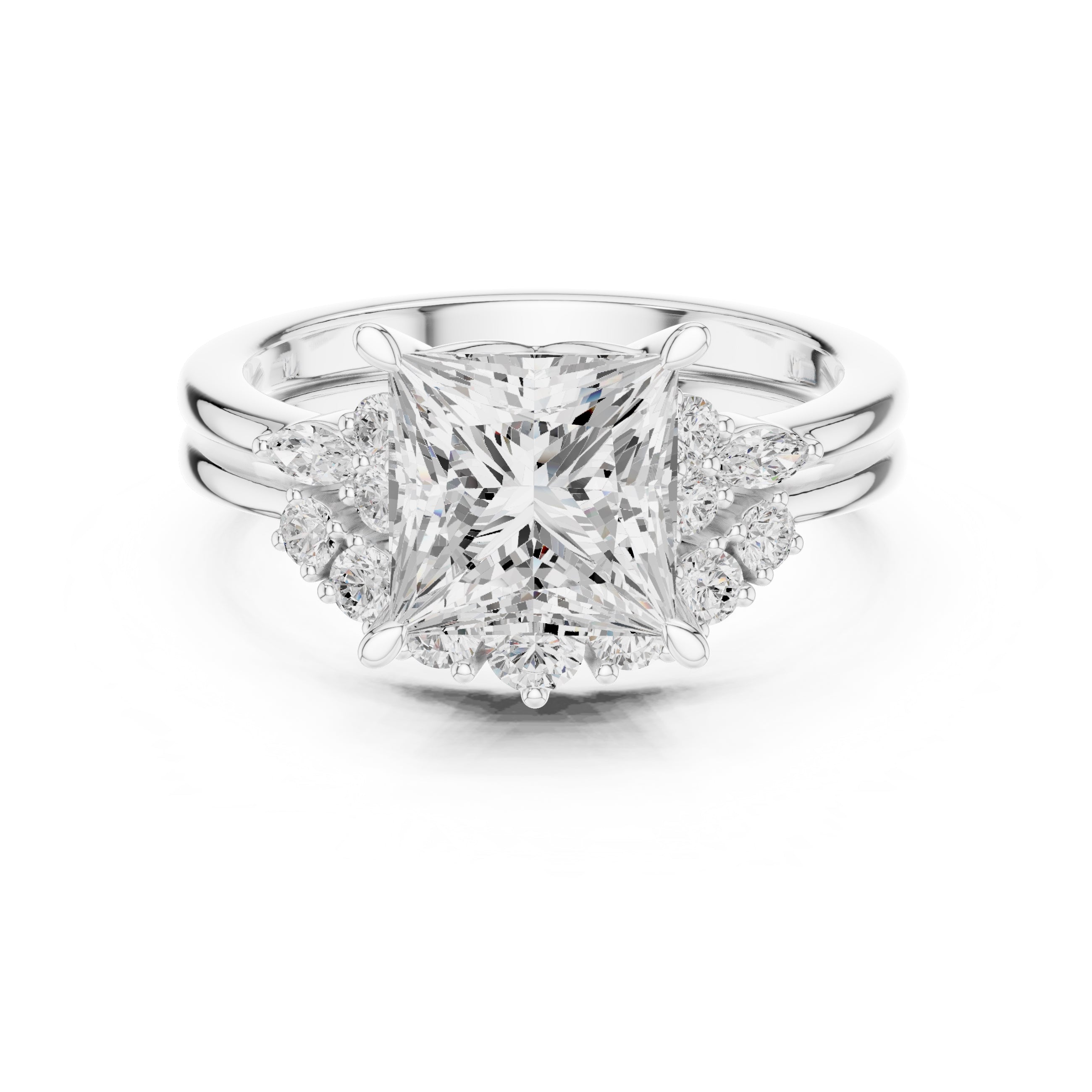 2.50 ct Solstice Cluster Engagement Ring 2.5ct White Gold Princess