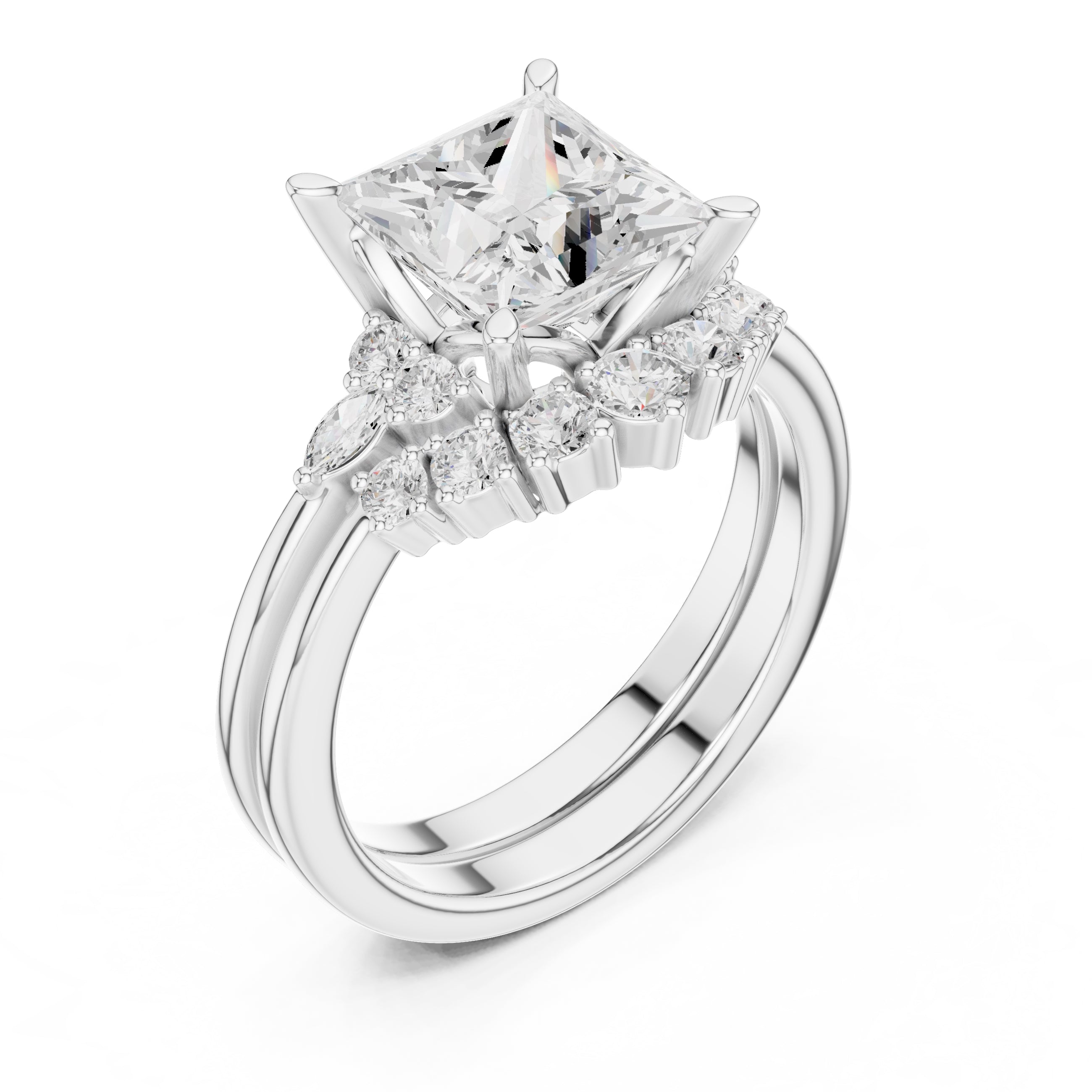 2.50 ct Solstice Cluster Engagement Ring 2.5ct White Gold Princess