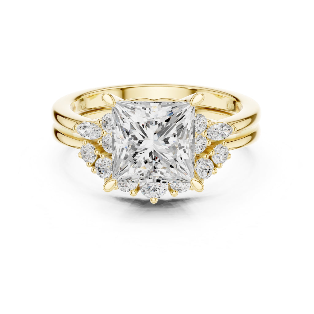2.50 ct Solstice Cluster Engagement Ring 2.5ct Yellow Gold Princess