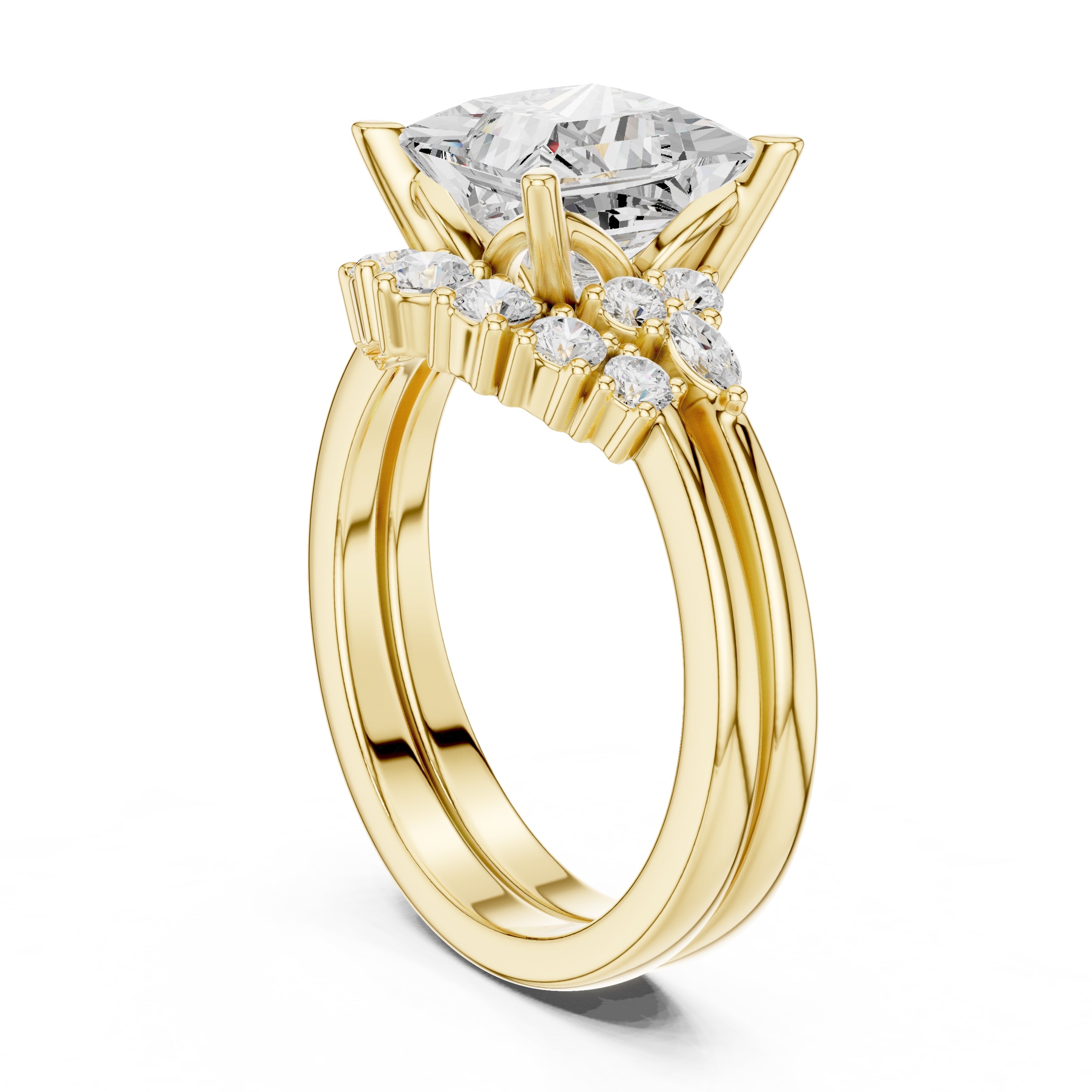 2.50 ct Solstice Cluster Engagement Ring 2.5ct Yellow Gold Princess