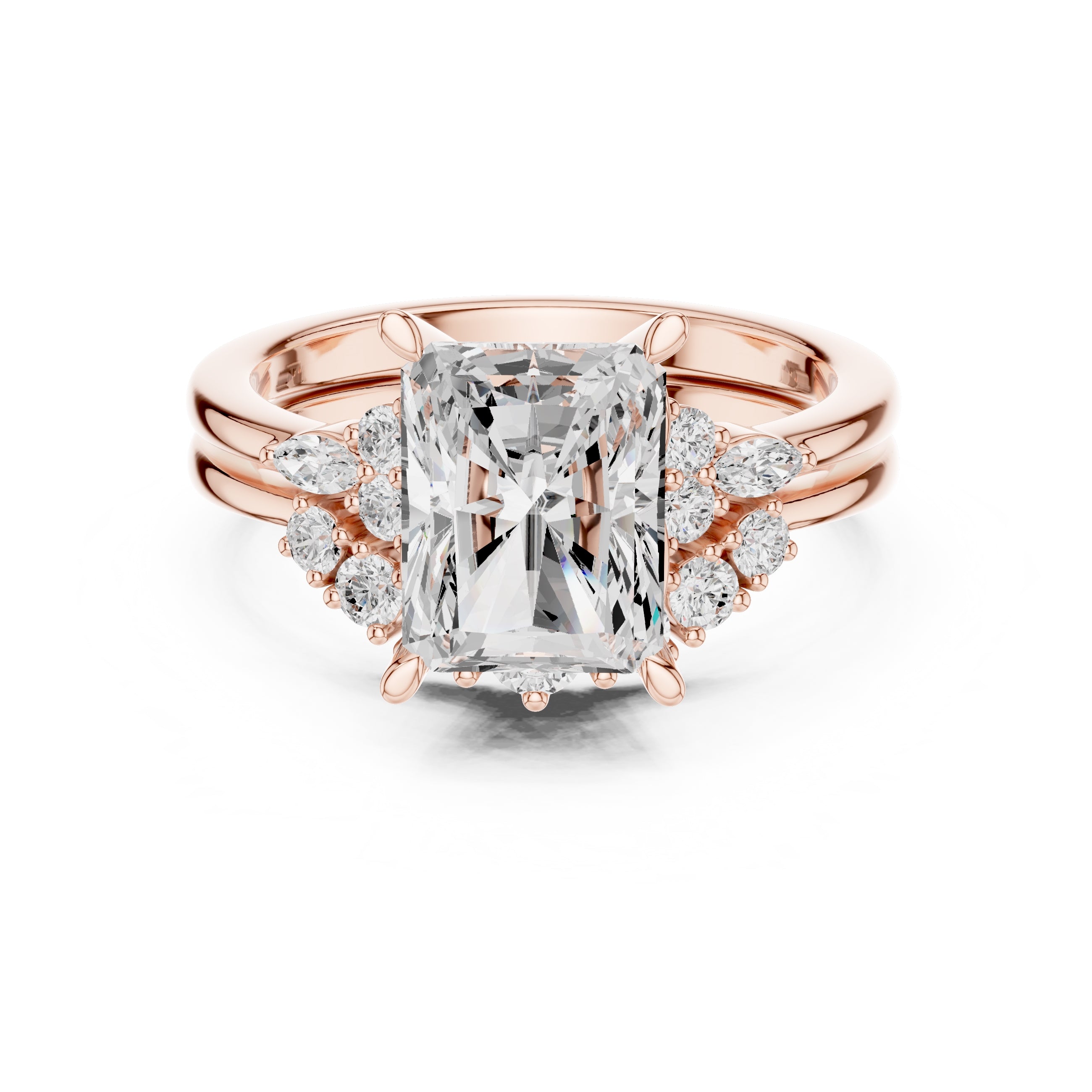 2.50 ct Solstice Cluster Engagement Ring 2.5ct Rose Gold Radiant