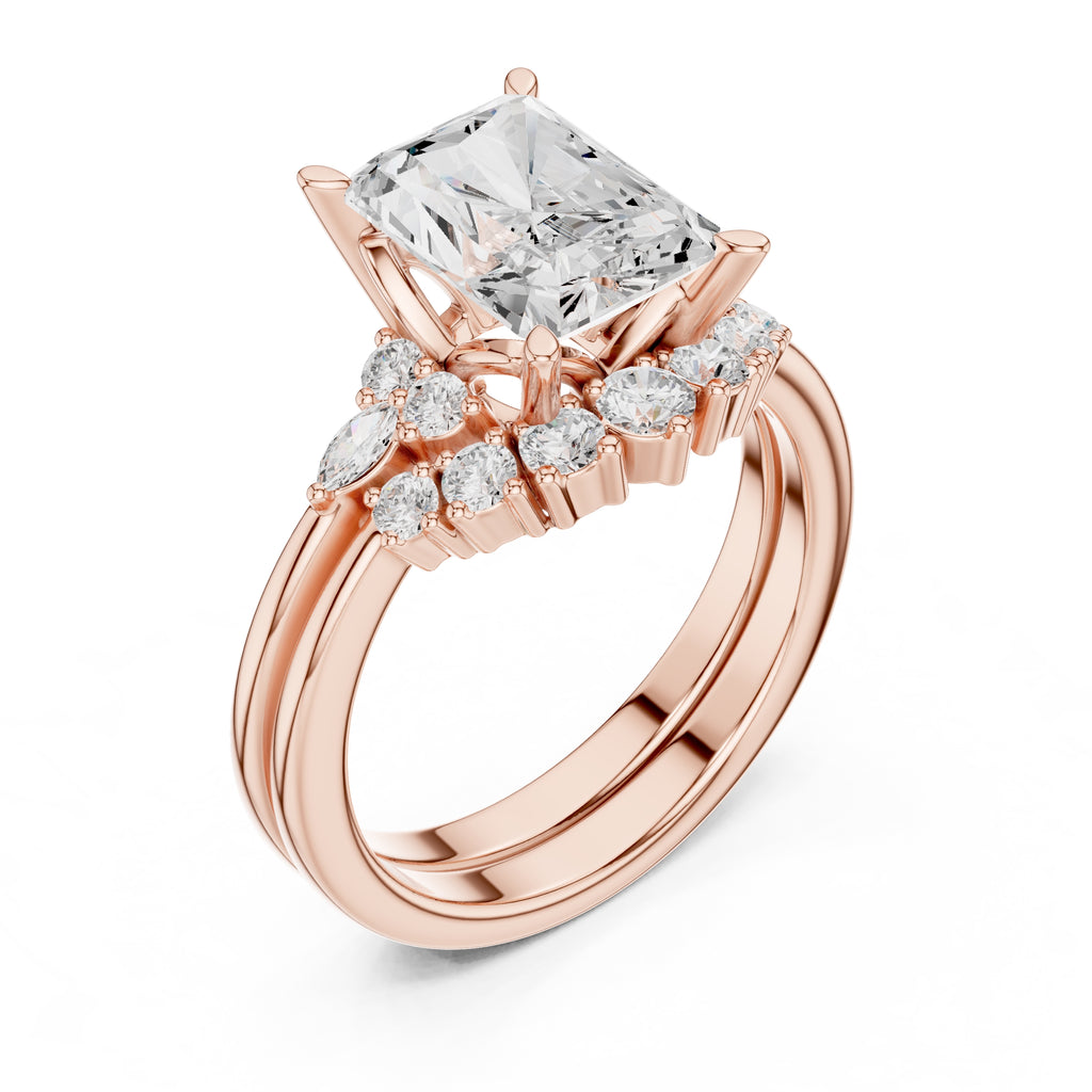 2.50 ct Solstice Cluster Engagement Ring 2.5ct Rose Gold Radiant