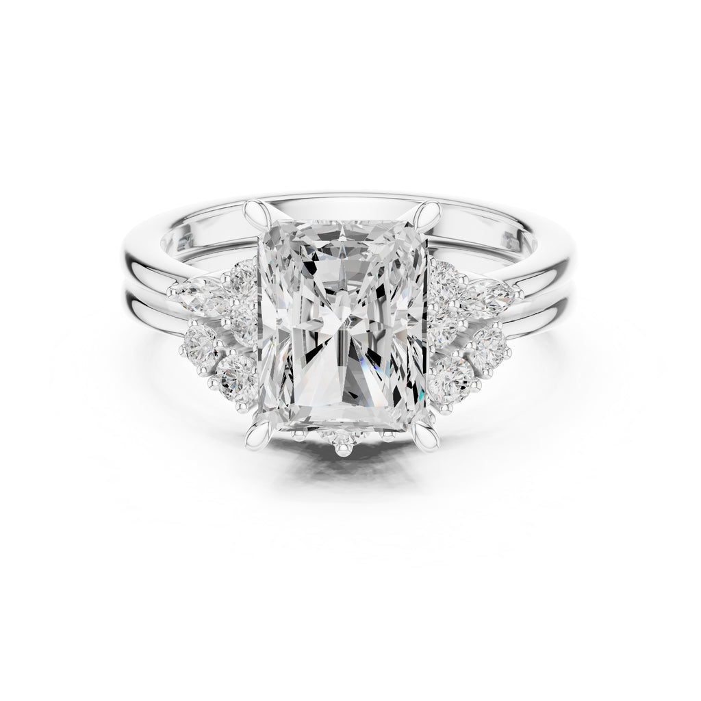 2.50 ct Solstice Cluster Engagement Ring 2.5ct White Gold Radiant