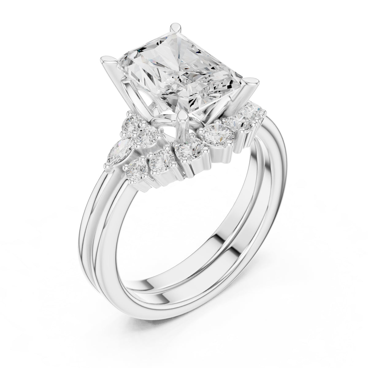 2.50 ct Solstice Cluster Engagement Ring 2.5ct White Gold Radiant