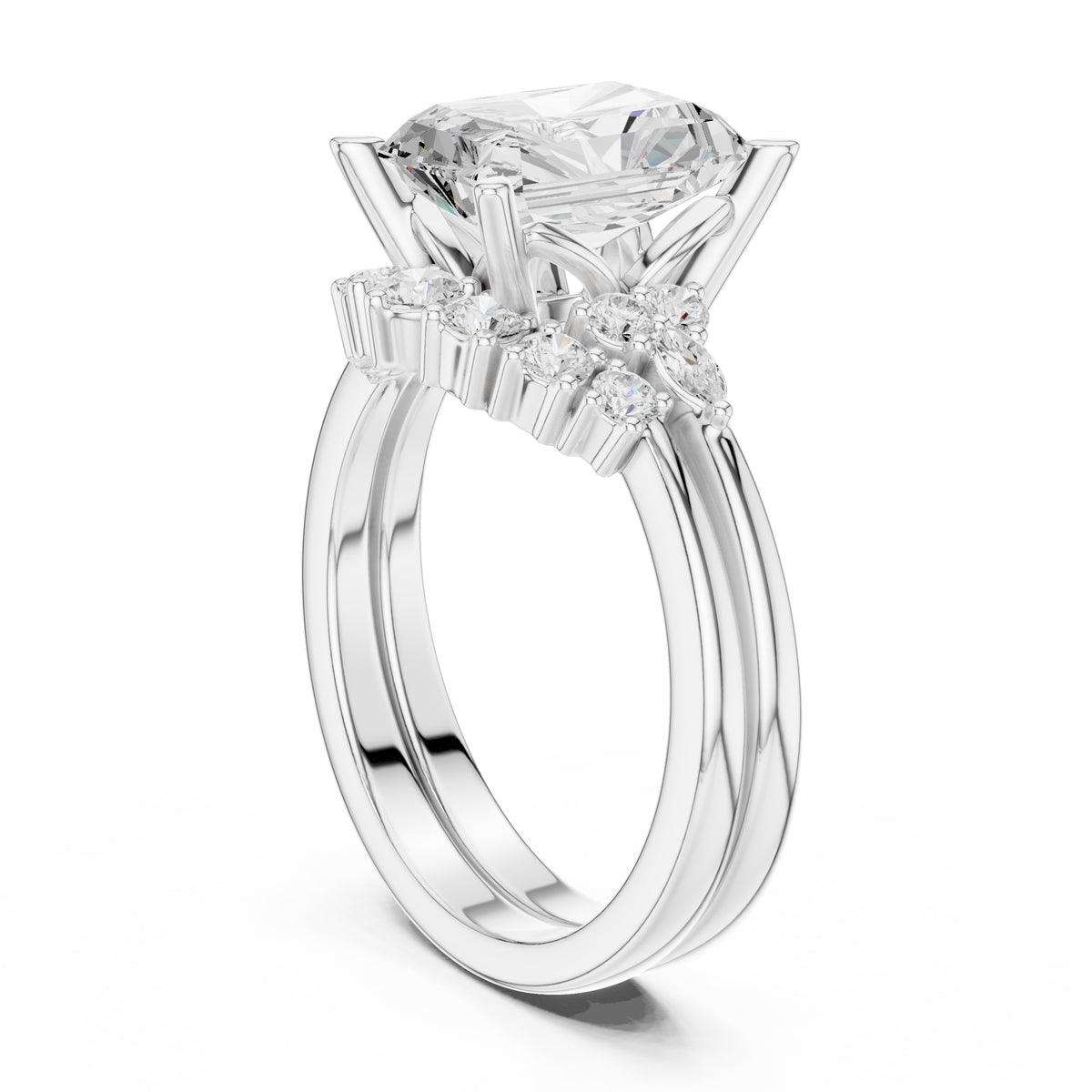 2.50 ct Solstice Cluster Engagement Ring 2.5ct White Gold Radiant