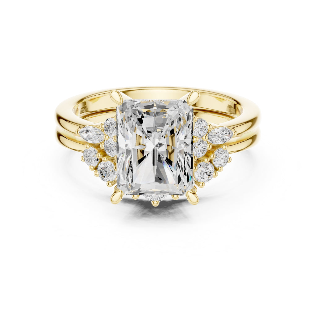 2.50 ct Solstice Cluster Engagement Ring 2.5ct Yellow Gold Radiant