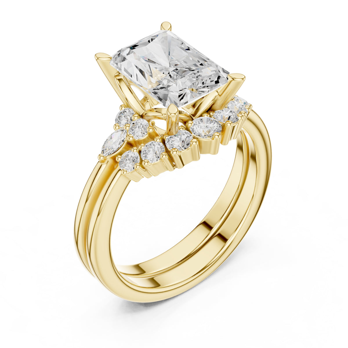 2.50 ct Solstice Cluster Engagement Ring 2.5ct Yellow Gold Radiant
