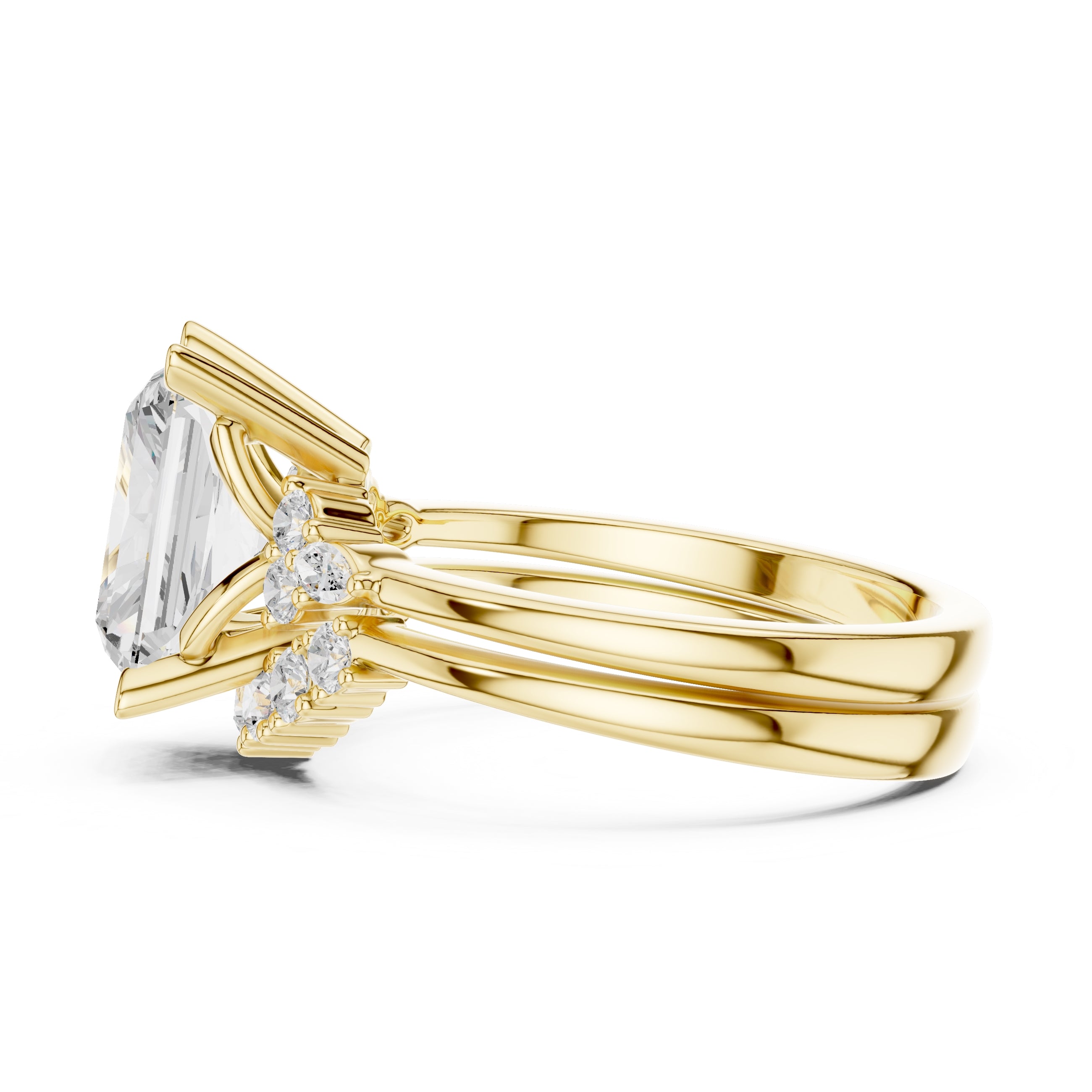 2.50 ct Solstice Cluster Engagement Ring 2.5ct Yellow Gold Radiant