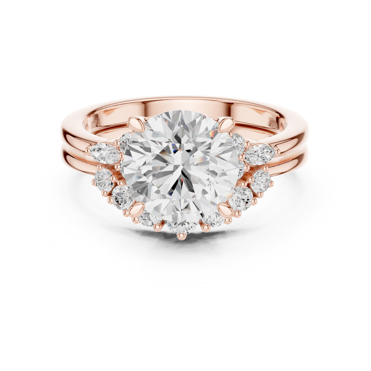 2.50 ct Solstice Cluster Engagement Ring 2.5ct Rose Gold Round