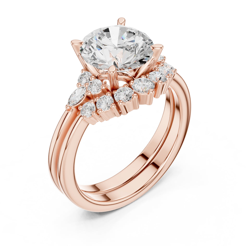 2.50 ct Solstice Cluster Engagement Ring 2.5ct Rose Gold Round