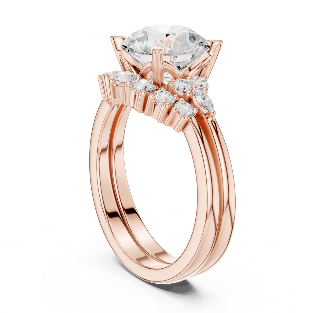 2.50 ct Solstice Cluster Engagement Ring 2.5ct Rose Gold Round