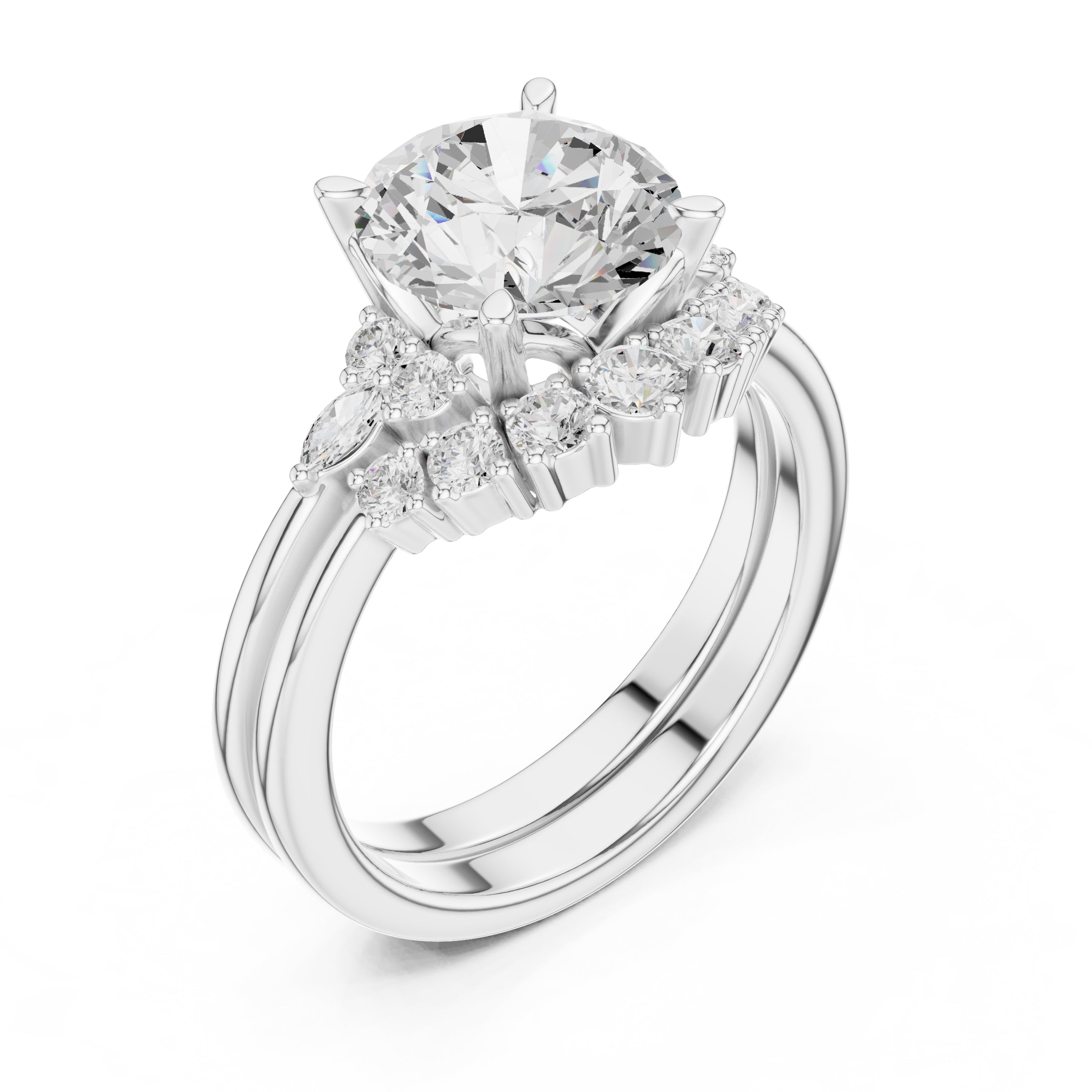2.50 ct Solstice Cluster Engagement Ring 2.5ct White Gold Round