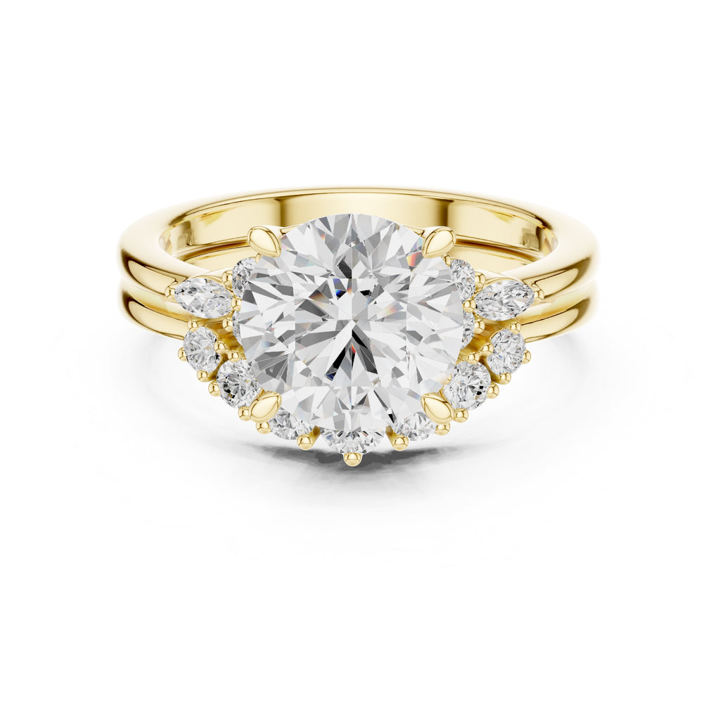 2.50 ct Solstice Cluster Engagement Ring 2.5ct Yellow Gold Round