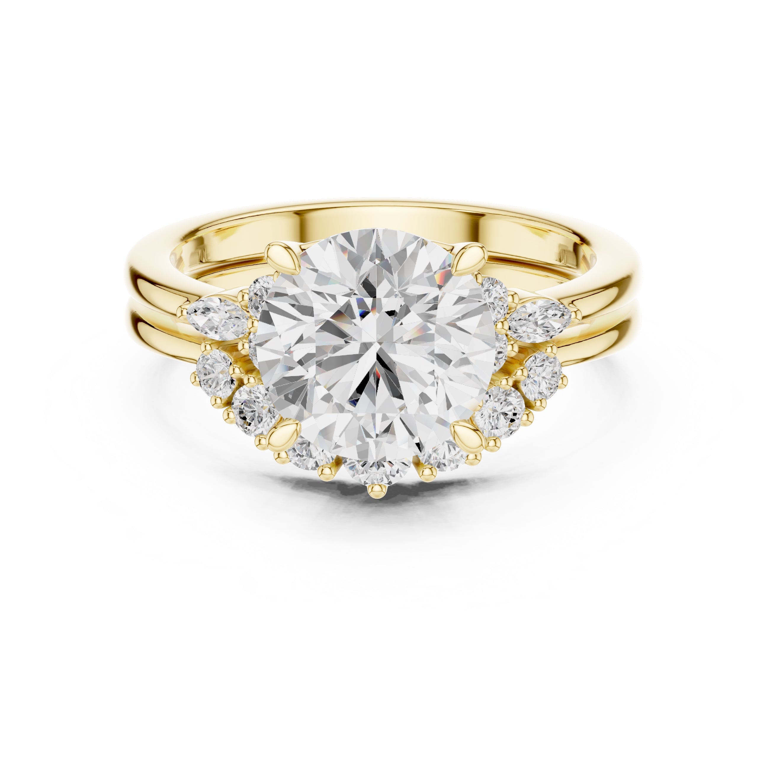 2.50 ct Solstice Cluster Engagement Ring 2.5ct Yellow Gold Round