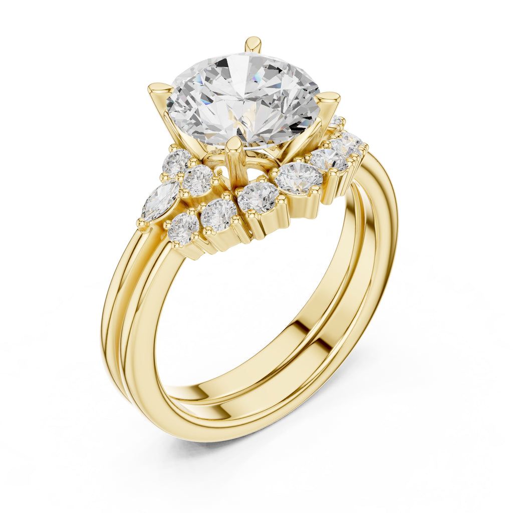 2.50 ct Solstice Cluster Engagement Ring 2.5ct Yellow Gold Round