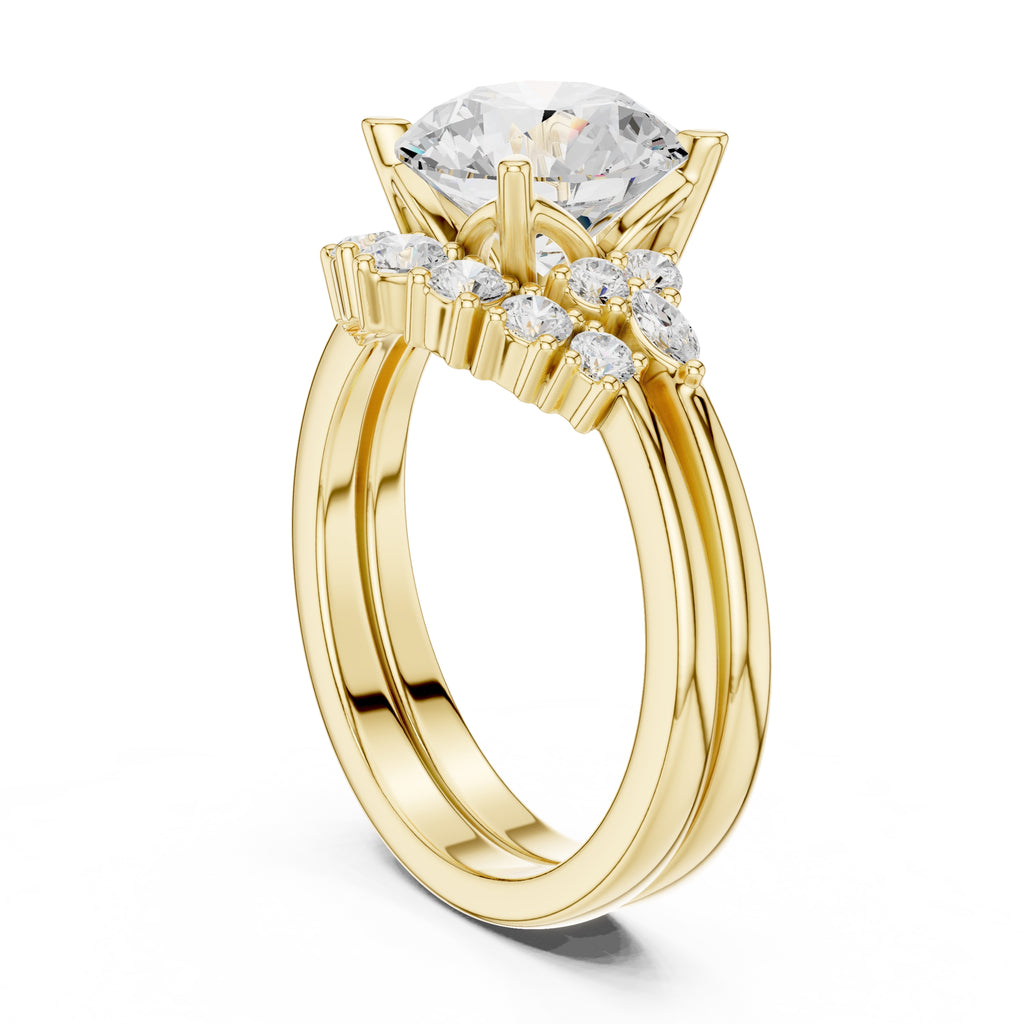 2.50 ct Solstice Cluster Engagement Ring 2.5ct Yellow Gold Round