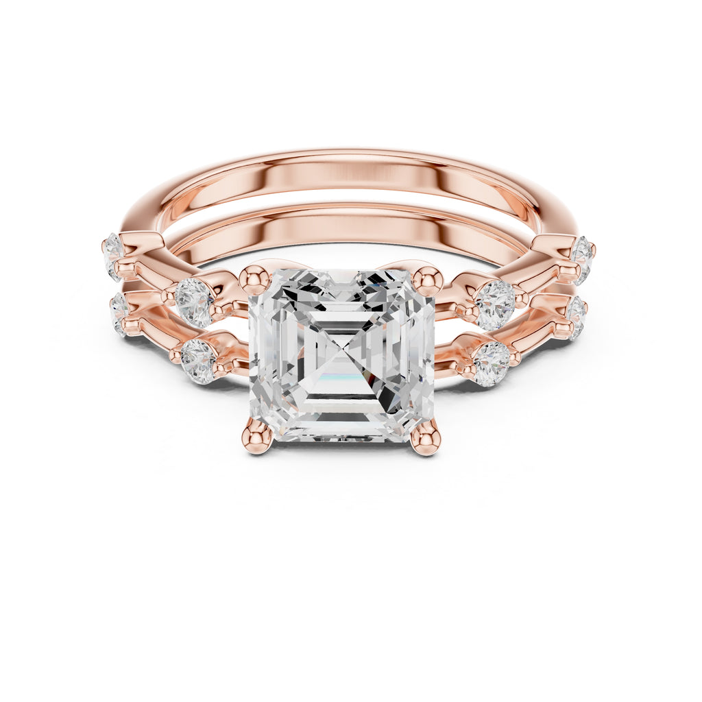 2.50 ct Harmonic Stacked Engagement Ring 2.5ct Rose Gold Asscher