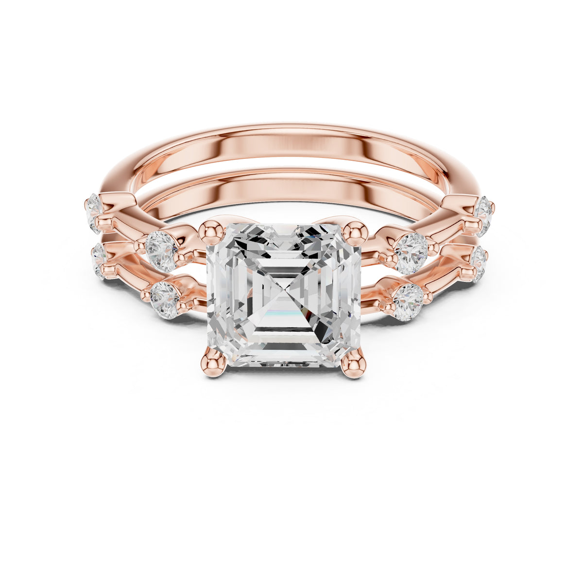 2.50 ct Harmonic Stacked Engagement Ring 2.5ct Rose Gold Asscher