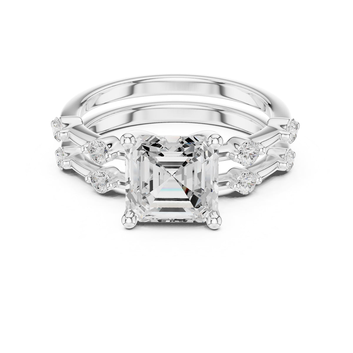 2.50 ct Harmonic Stacked Engagement Ring 2.5ct White Gold Asscher