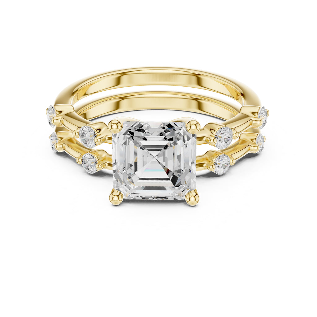 2.50 ct Harmonic Stacked Engagement Ring 2.5ct Yellow Gold Asscher