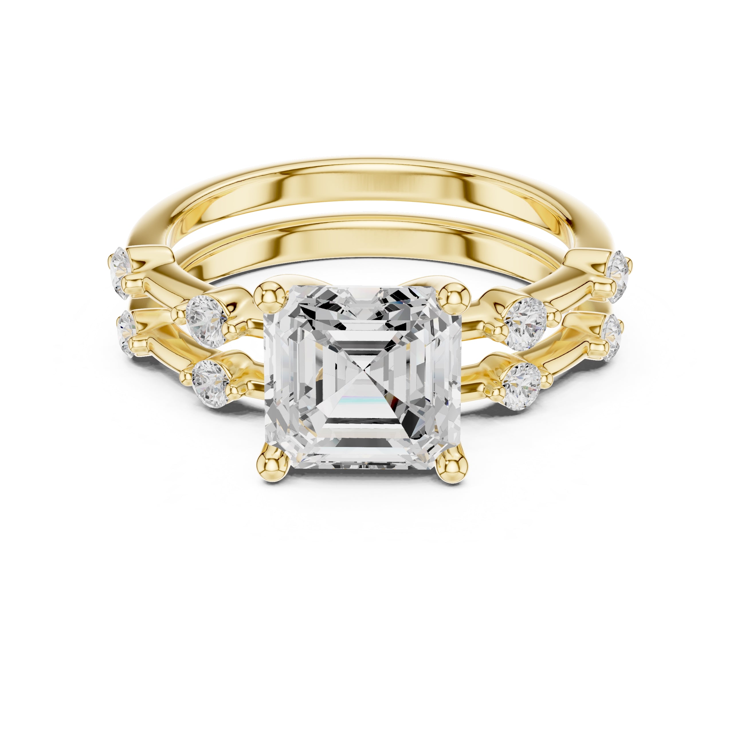 2.50 ct Harmonic Stacked Engagement Ring 2.5ct Yellow Gold Asscher