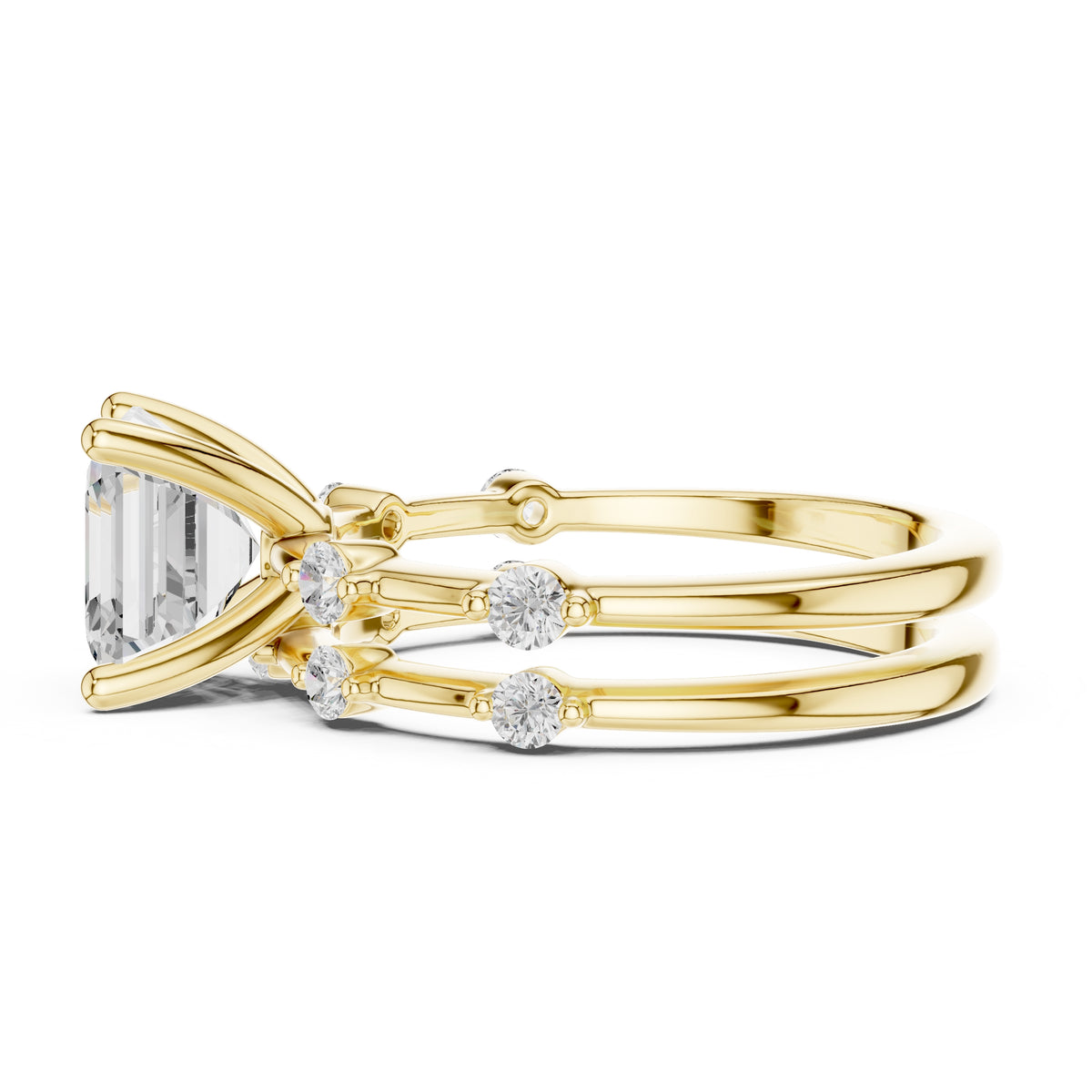 2.50 ct Harmonic Stacked Engagement Ring 2.5ct Yellow Gold Asscher