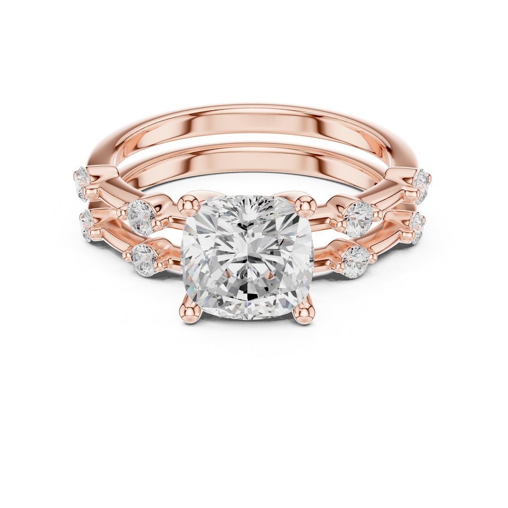 2.50 ct Harmonic Stacked Engagement Ring 2.5ct Rose Gold Cushion