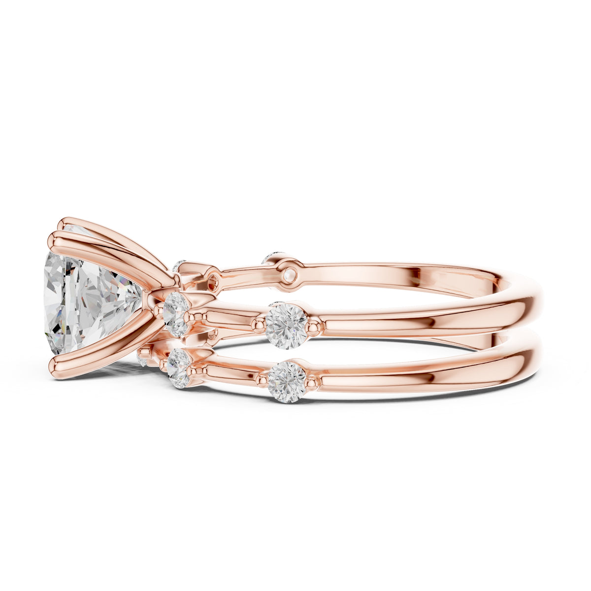 2.50 ct Harmonic Stacked Engagement Ring 2.5ct Rose Gold Cushion