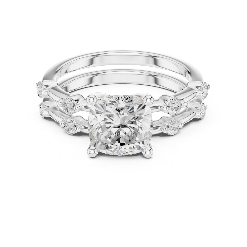 2.50 ct Harmonic Stacked Engagement Ring 2.5ct White Gold Cushion